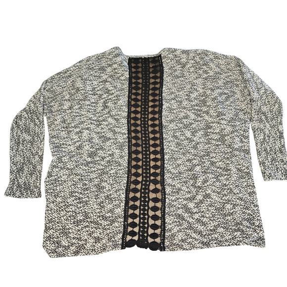 Lace Back Boho Cardigan Open Front Knit Black White Crochet Med - Picture 4 of 10